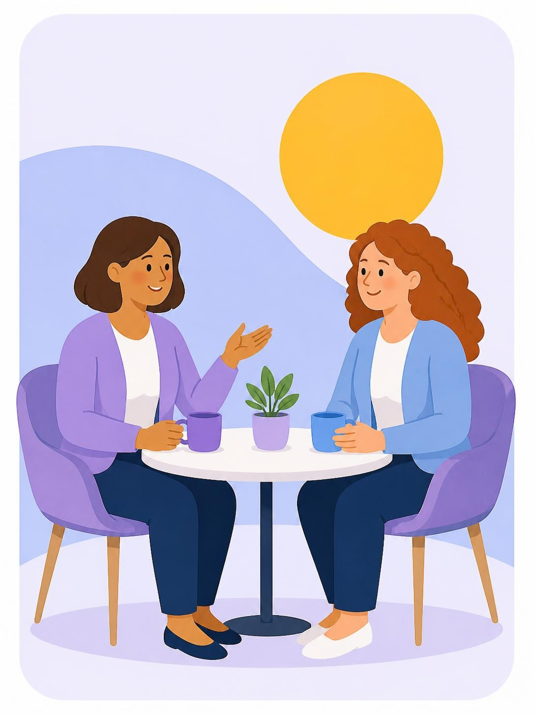 Two clinicians talk over coffee